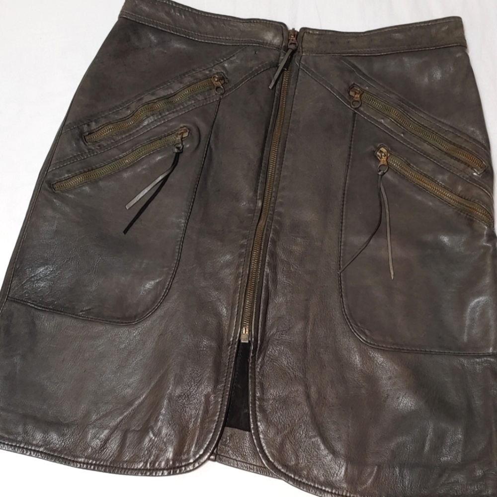 Women's Custom Designed Dark Green Leather Pencil Skirt